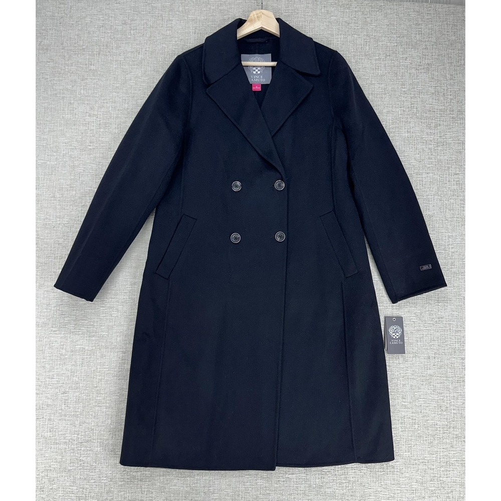Vince Camuto Coat Womens Medium Black Wool Blend Double Breasted‎ Mid Length